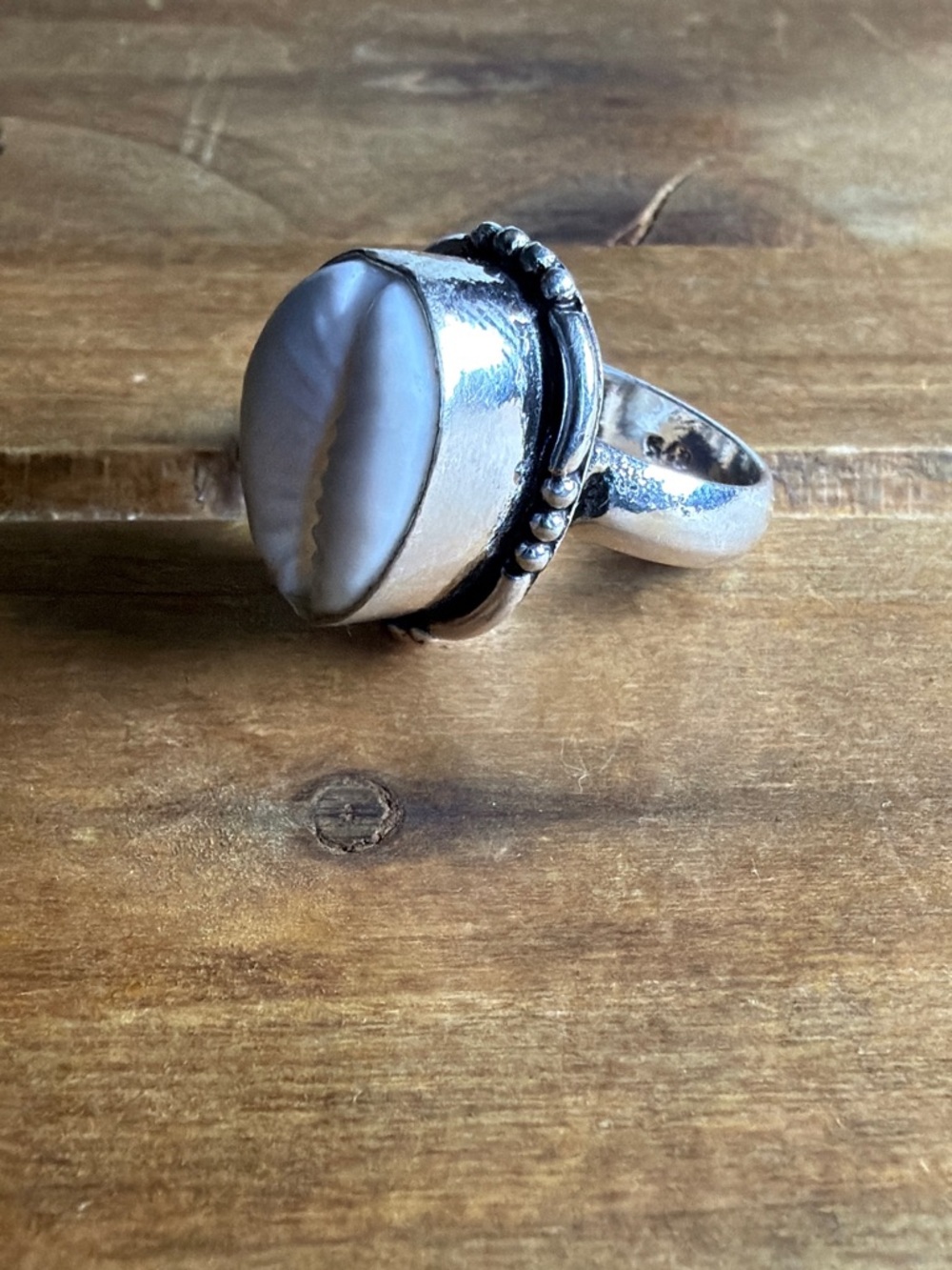 Bohemian Vintage Women Jewelry Beach Sea Shell Ring Size 5.5 Silver 925 Boho - Picture 3 of 3